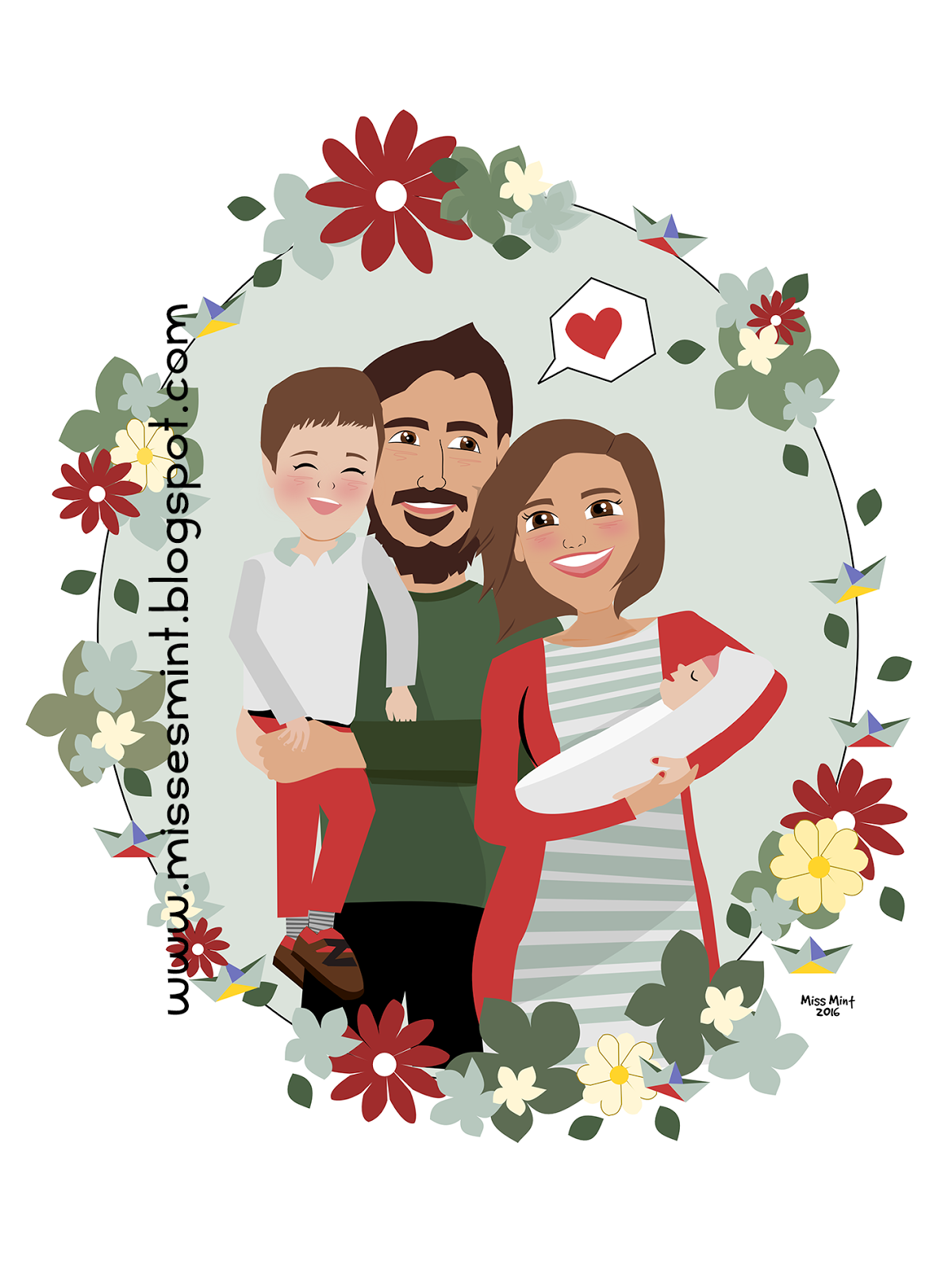 ilustraciones personalizadas | retratos de familia Miss Mint