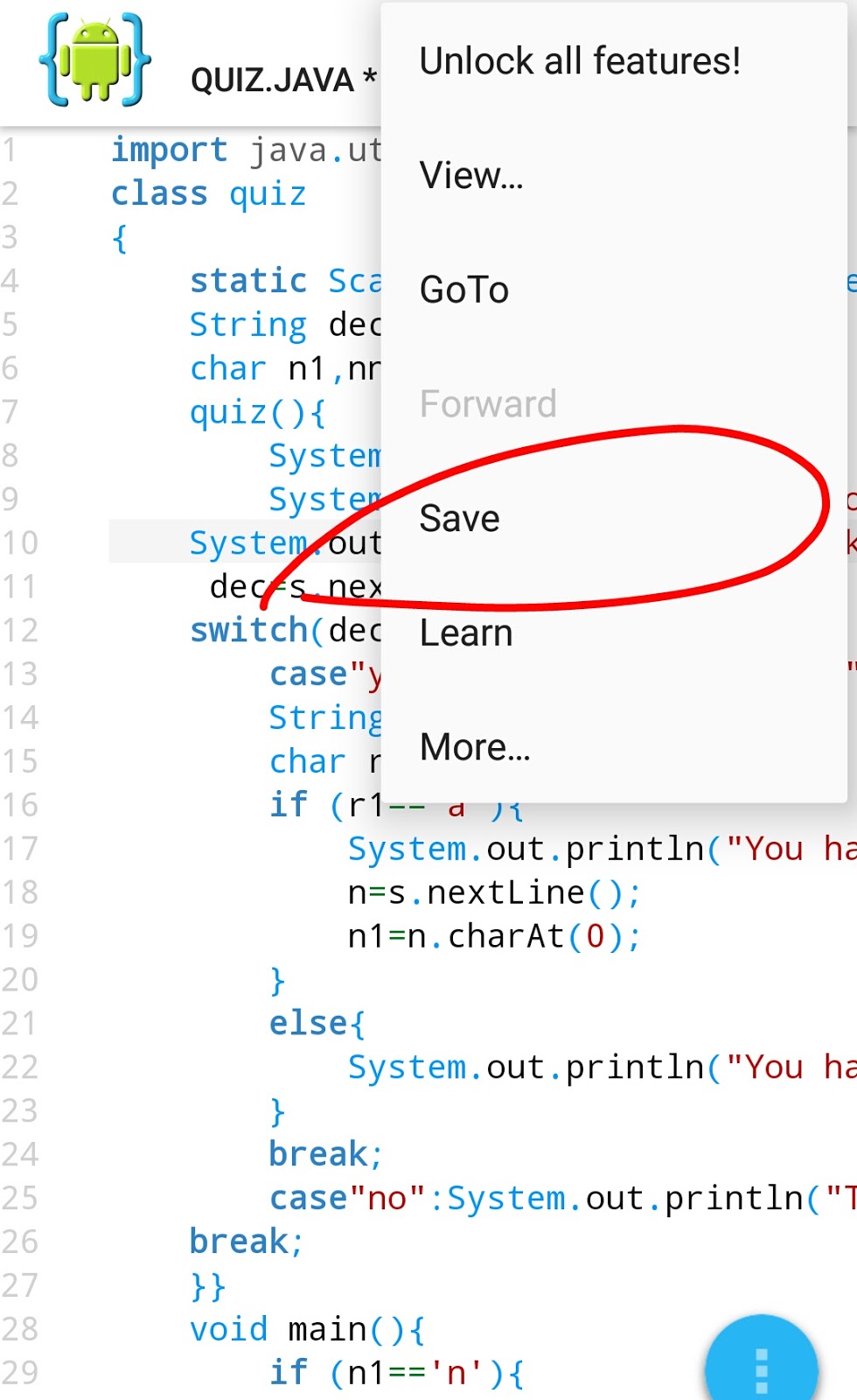 How to save JAVA or any file in AIDE