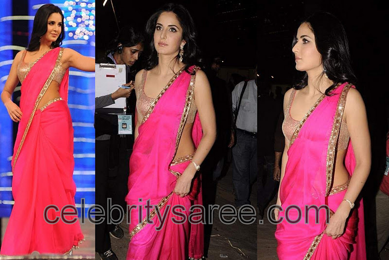 Katrina Kaif In Pink Satin Sari Saree Blouse Patterns