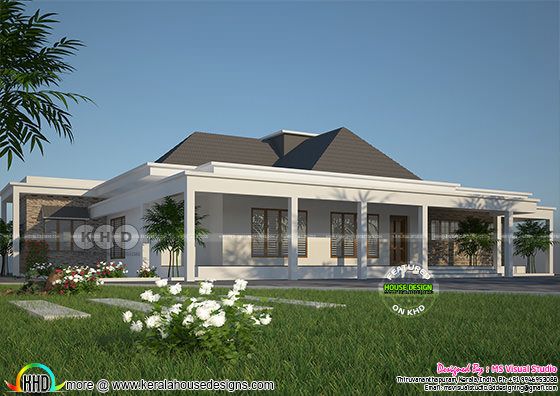 Sloping roof style big single floor house with 4 bedrooms