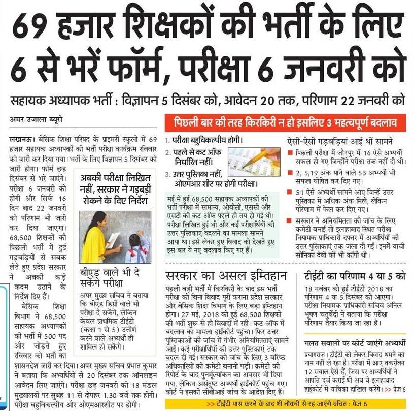 UP Assistant Teacher Recruitment: 68500 Posts UP Assistant Teacher Recruitment: 68500 Posts