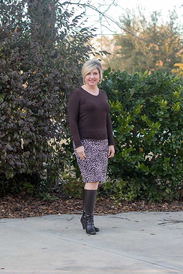 leopard print pencil skirt, fall outfit, boots