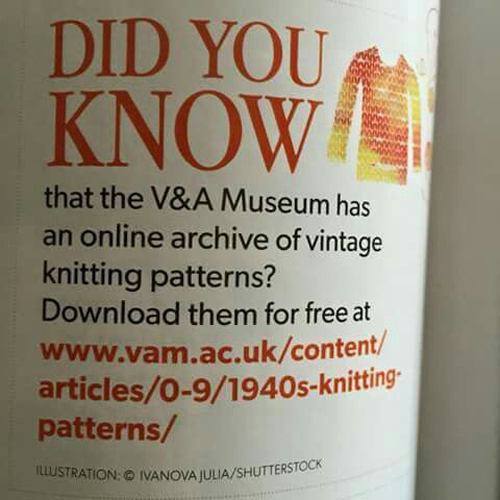 Online archive of vintage knitting patterns