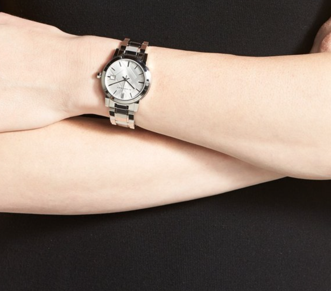 medium check stamped bracelet watch