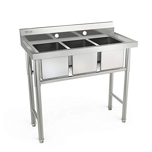 Bonnlo 3 Compartment Stainless Steel Utility Sink Commercial Grade Laundry Tub Culinary Sink For