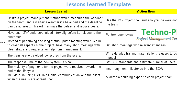 Lessons Learned Template Excel Download - Free Project Management Templates