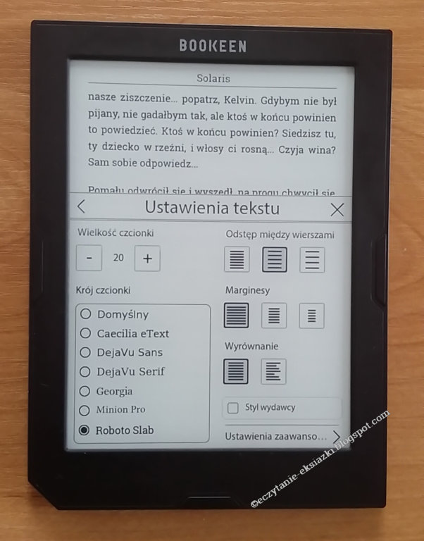 ustawienia tekstu w Cybook Muse Light
