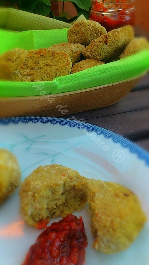 Croquetas, picantes, brocóli, atún