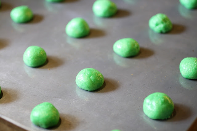 mint cookie dough on a tray