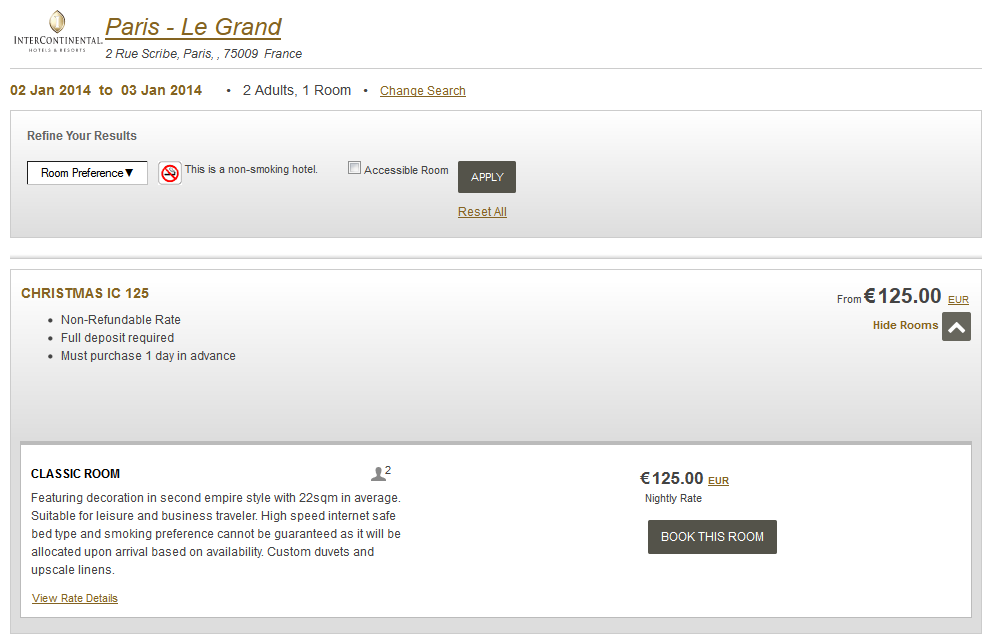 InterContinental Paris Le Grand za 125 EUR zamiast 304 EUR