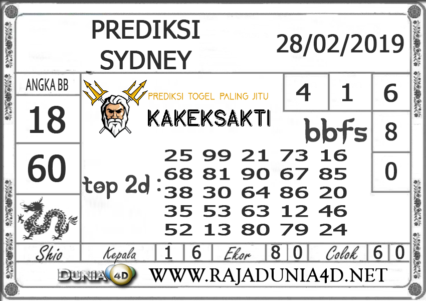 Prediksi Togel SYDNEY DUNIA4D 28 FEBRUARI 2019