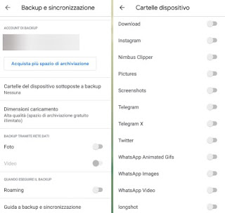 Cartelle backup WhatsApp Cartelle Google Foto