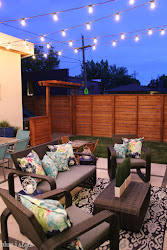 string lights outdoor backyard hang patio lighting garage install fairy decor commercial between round wall above way blueistyleblog tour creating