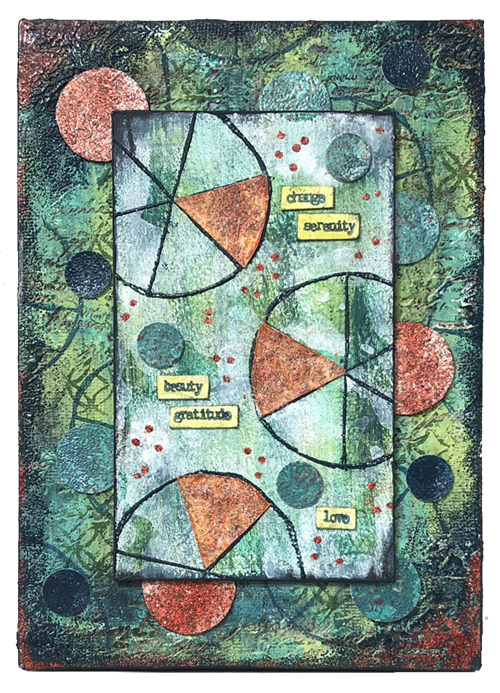 Abstract with PaperArtsy Fresco Acrylics, Everything Art stamps and Seth Apter Baked Texture Embossing Powder