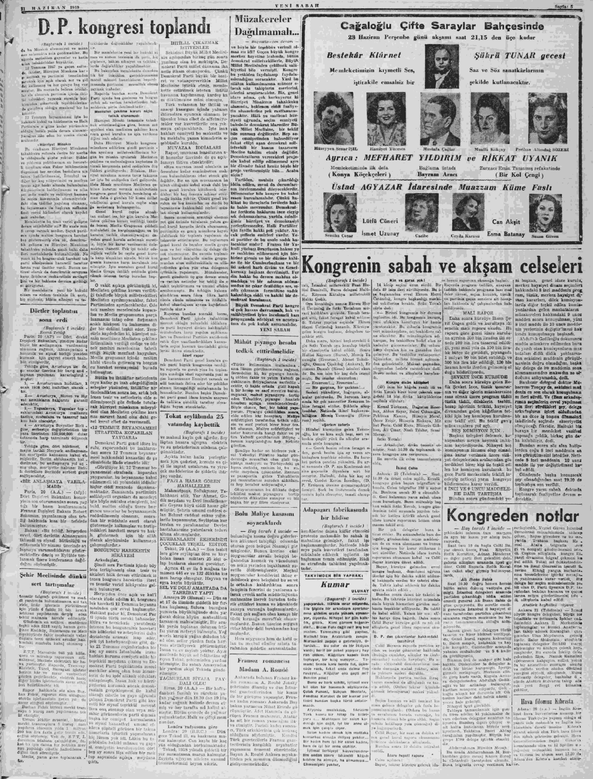 21 Haziran 1949 Yeni Sabah Tam Metin