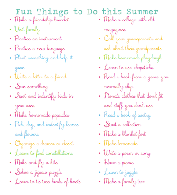 Librarianism Chronicles: Fun Things to Do -- Free Summer Printable List