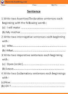 Sentence and kind of sentences worksheet