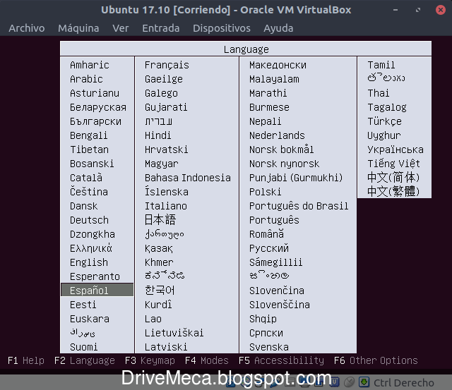 Escogemos idioma de instalacion de Ubuntu