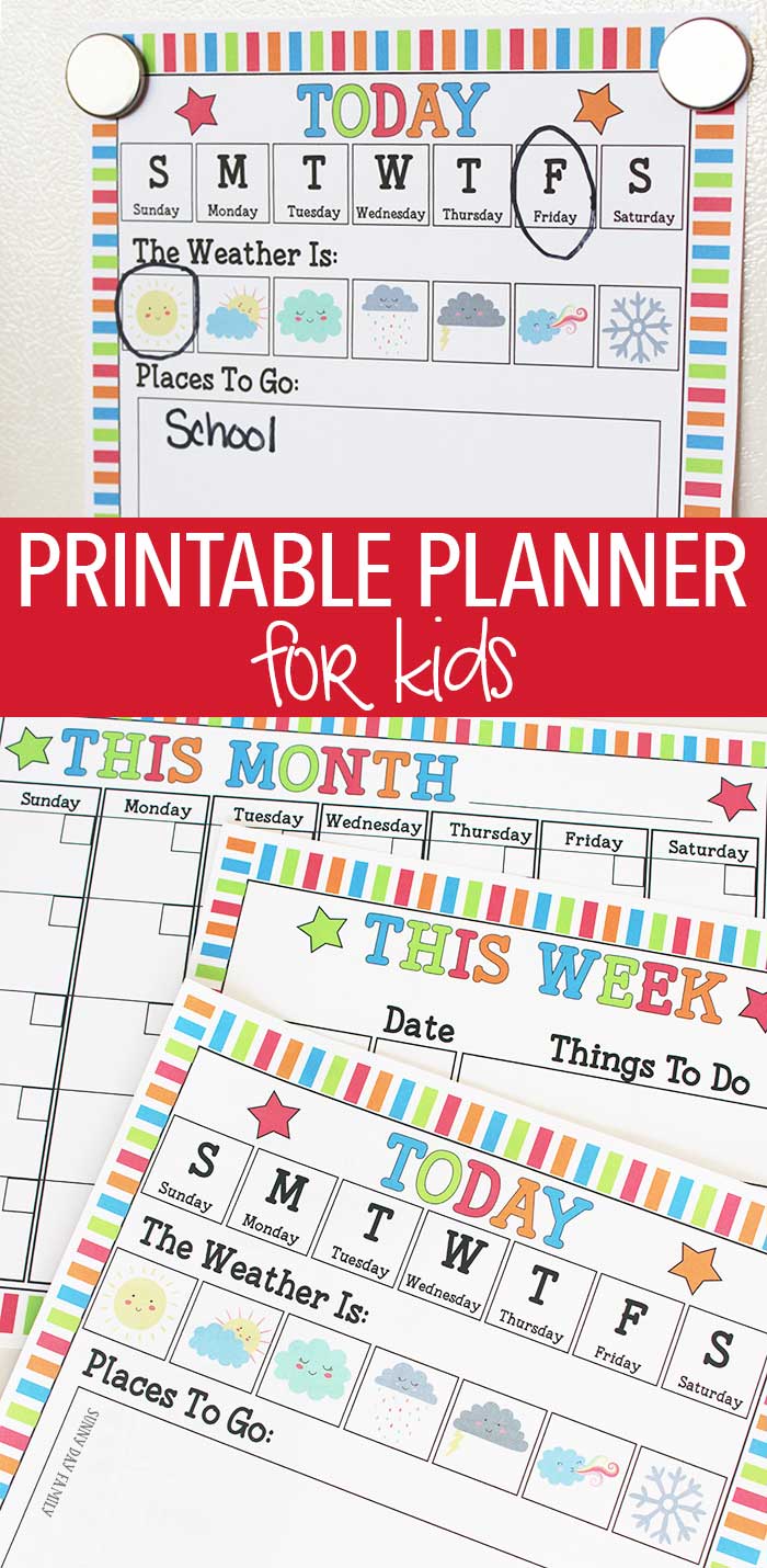 Help little kids learn about days of the week, weather, and more with this colorful planner! Makes a great visual schedule for little kids and helps them to navigate their routine with confidence. Perfect for preschoolers at home or in the classroom! Makes a great chore chart too. Kids Planner | Morning Routine | Visual Schedule for Kids | Preschool Calendar | Kids Printables