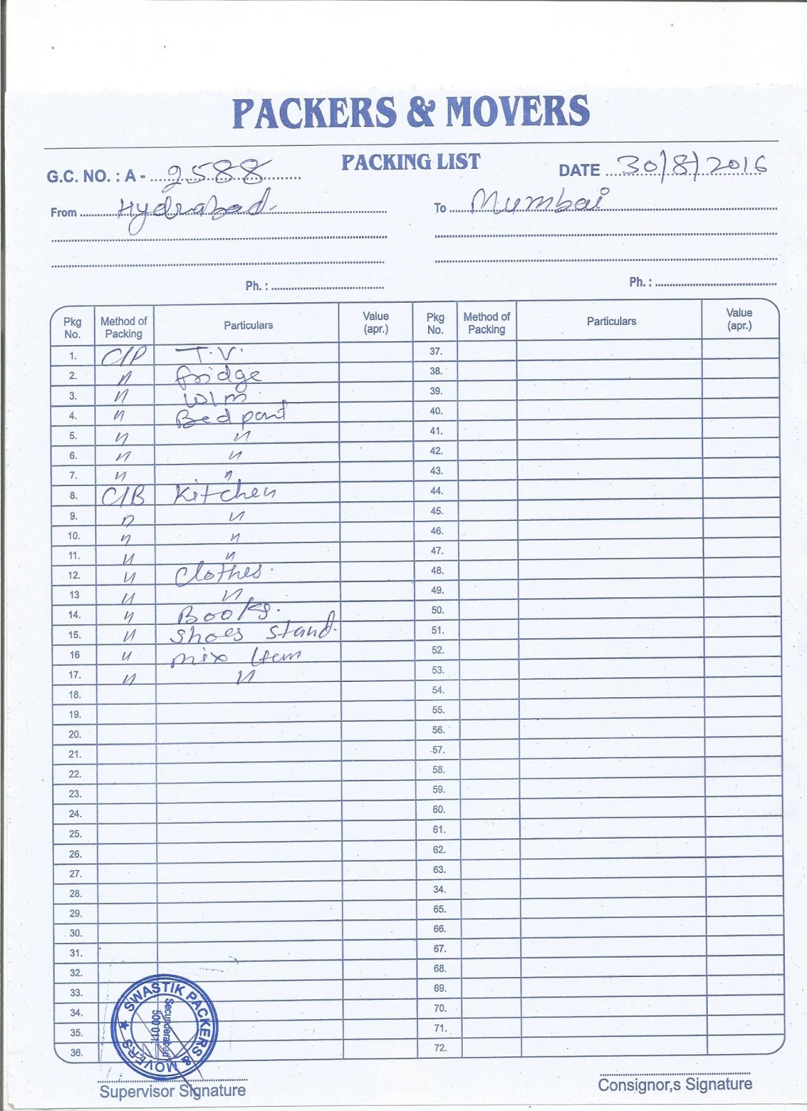 movers and packers bill