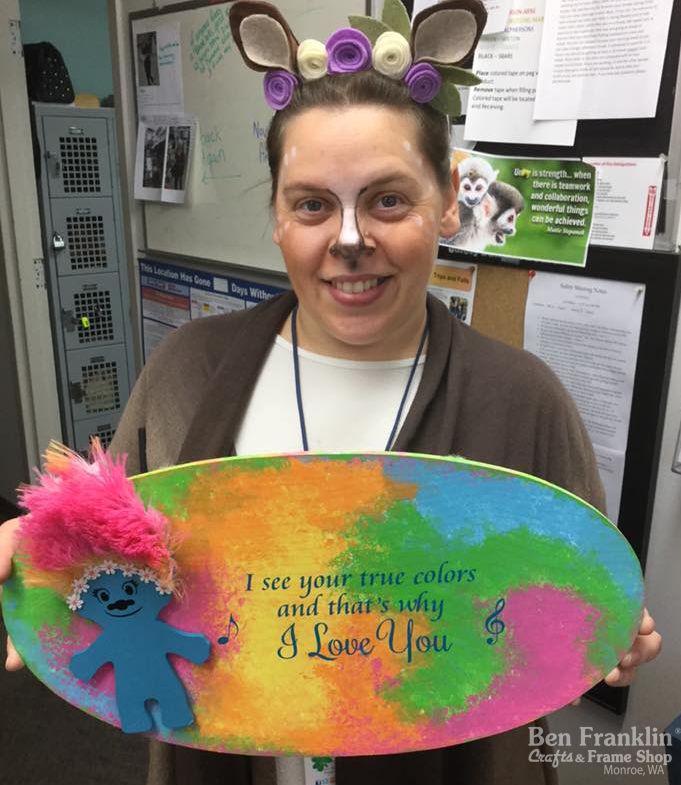 Ben Franklin Crafts And Frame Monroe Wa Diy Troll Plaque Fun And Easy Troll Plaque That She Made Using Our New Trolls Wood Cut Outs This Super Colorful Rainbow Cuddle Fabric By Shannon Has A Gy