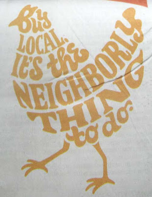 Hen made out of the words Buy local. It's the neighborly thing to do.