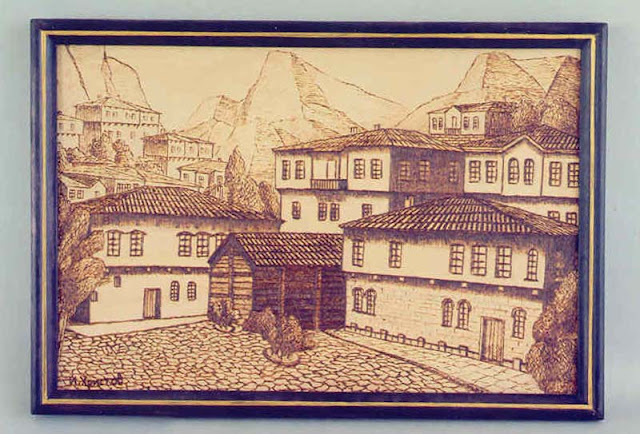 wooden pyrography, wood burning, pyrography, wood pyrography, wooden art, wooden pictures, wooden engraving, Ivaylo Hristov, Monastery, Old town