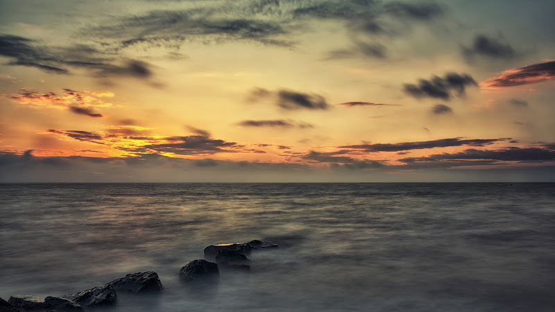 Scenery Over Sea with the Setting Sun