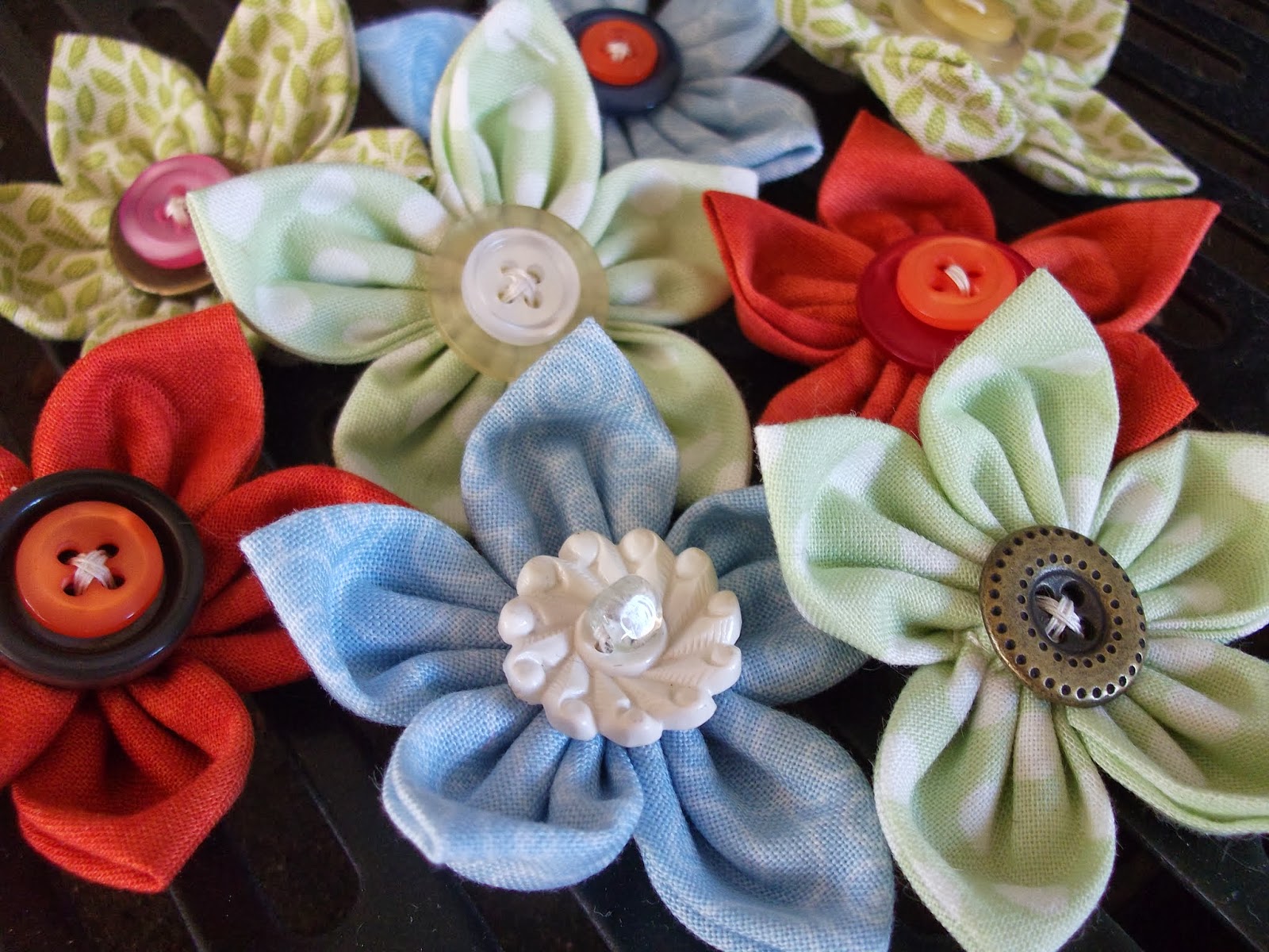 Made with my two hands Fabric and button flowers