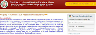 1078 SI Recruitments WRITTEN EXAM RESULTS published on  18.07.2015 http://tnusrbexams.net/