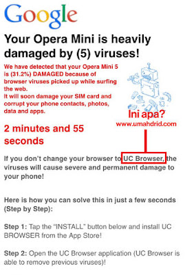 Notifikasi Virus Palsu, Kerjaan UC Browser