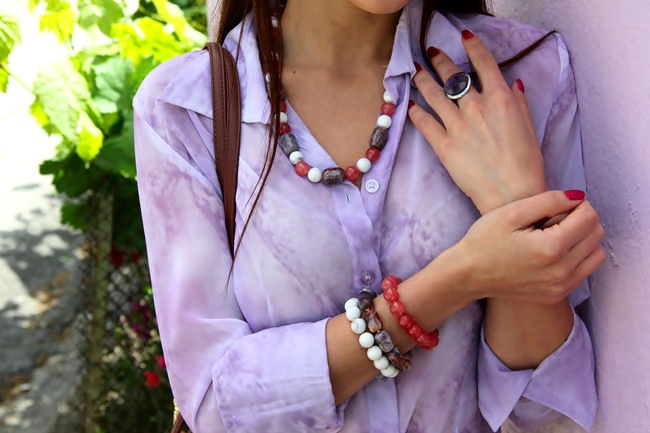 Glam chameleon jewelry jasper howlite cherry quartz neklace and bracelets