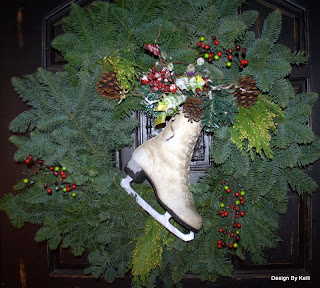 Front door, Christmas, wreath, ice skate