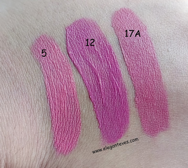 Miss Claire Soft Matte Lip Creams 05,12 and 17A swatches