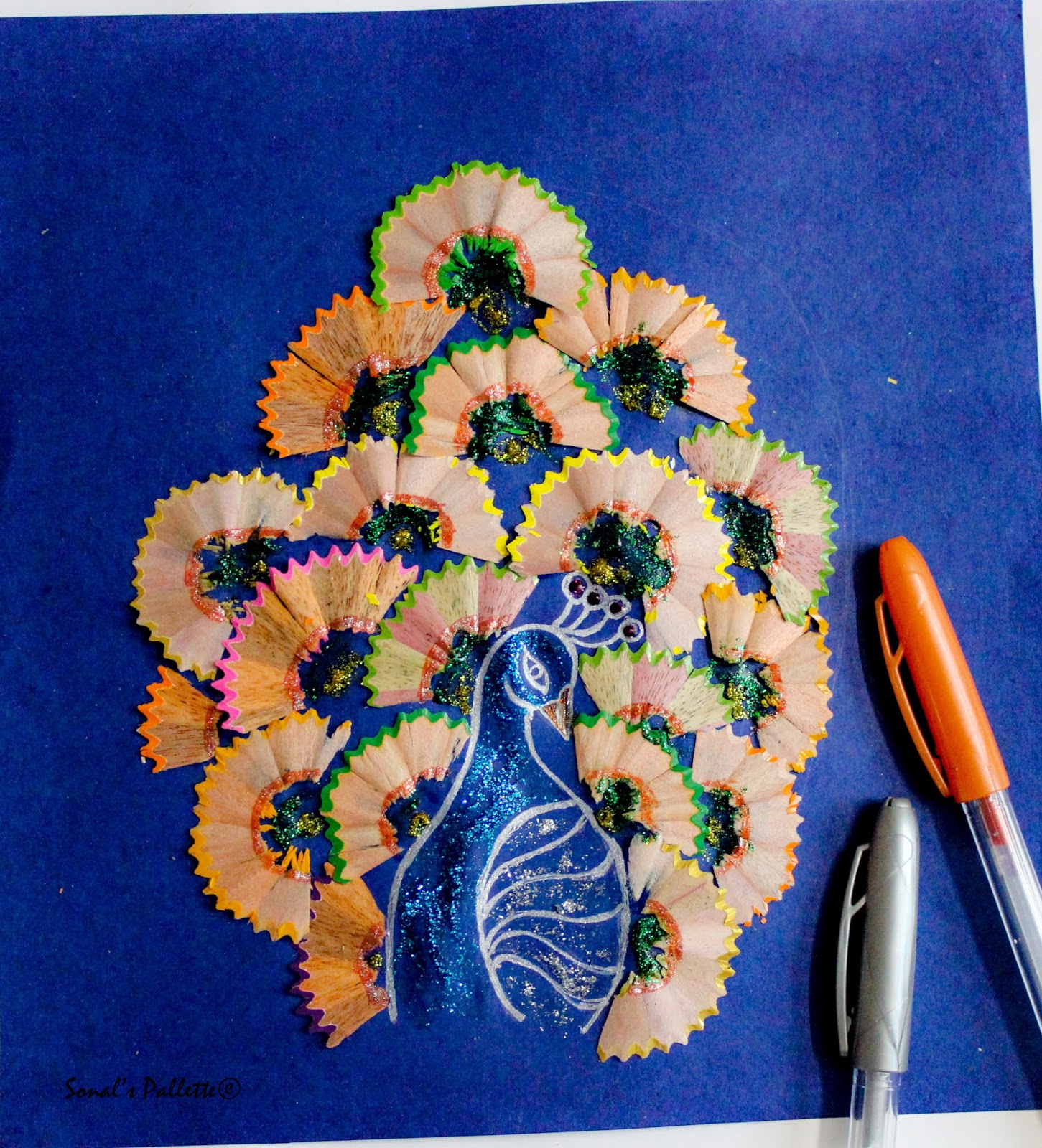 Sonal's Pallette Peacock Decor from pencil shavings
