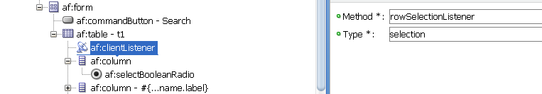 ADF Goodies: Single row selection in af table using radio button