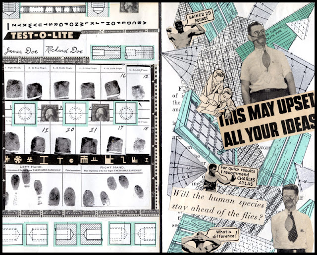 altered collage book about fingerprints