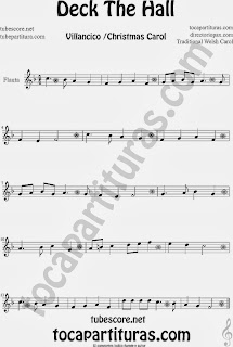 Partitura de Deck The Hall para Flauta Travesera, flauta dulce y flauta de pico  villancico Christmas song heet Music for Flute and Recorder Music Scores