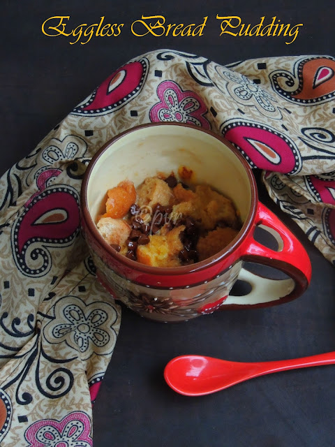 Eggless Bread Pudding, Microwave Eggless Bread Pudding