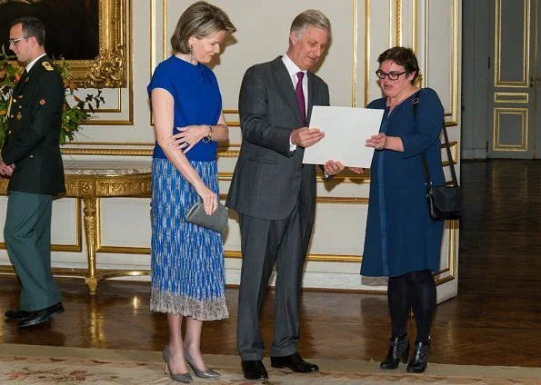 Queen Mathilde and King Philippe hosted a royal reception for the newly appointed suppliers. Natan top and skirt