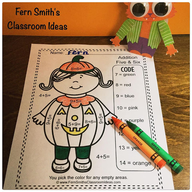  Fern Smith's Classroom Ideas Color By Numbers Halloween Costumed Kids Addition and Subtraction Bundle at TeacherspayTeachers.