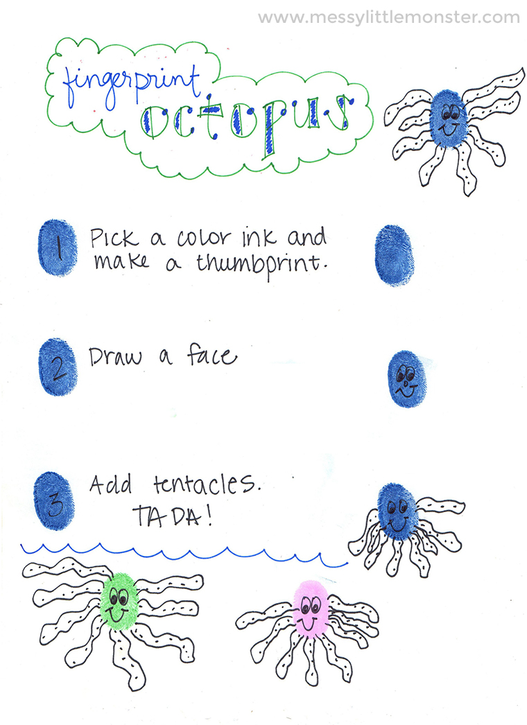 Ocean Theme Thumbprint Animals - fingerprint octopus craft