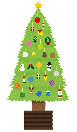 飾り付けられたクリスマスツリーのイラスト