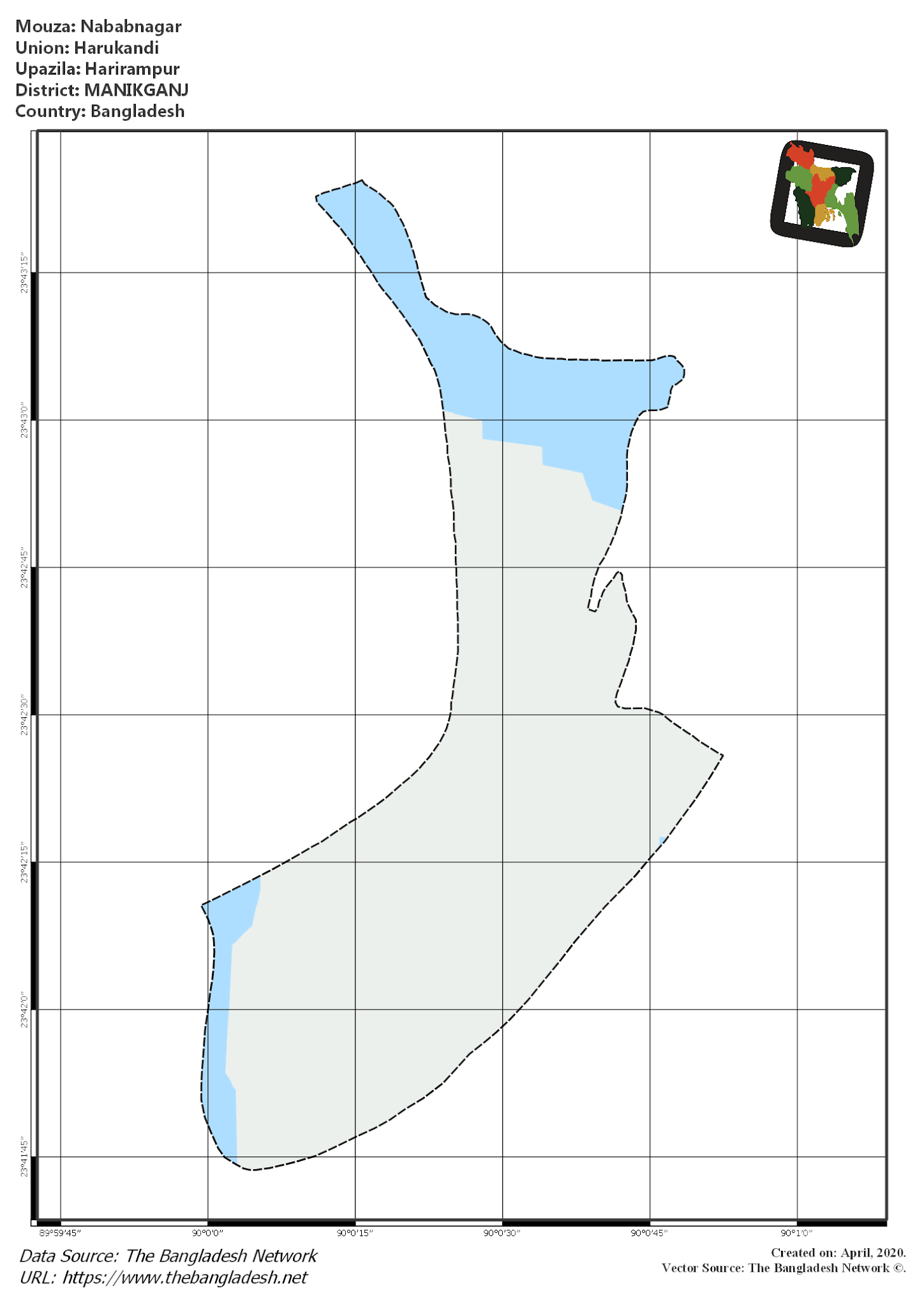 Map of Nababnagar Mouza of Harirampur Upazila, MANIKGANJ, Bangladesh.