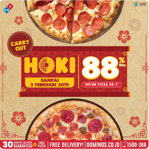 #DominosPizza - #Promo IMLEK Diskon 88% Pizza Ke-2 (s.d 05 Feb 2019)