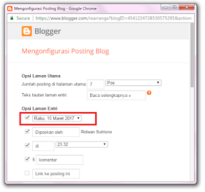 Seting tanggal postingan blog