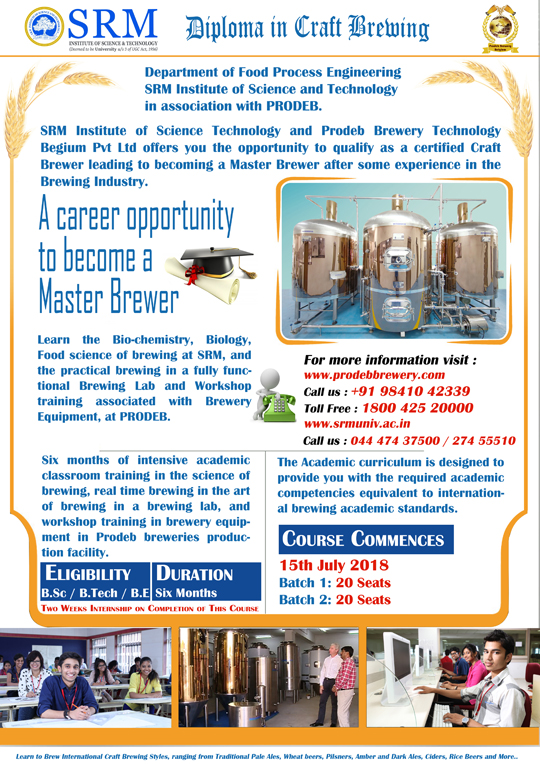 SRM Diploma in Craft Brewing Admissions 2018 SRM Diploma in Craft Brewing Admissions 2018