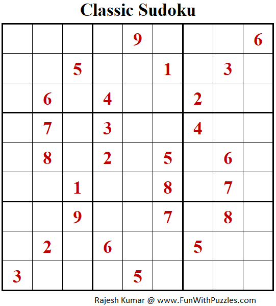 Classic Sudoku Puzzles (Fun With Sudoku #287)