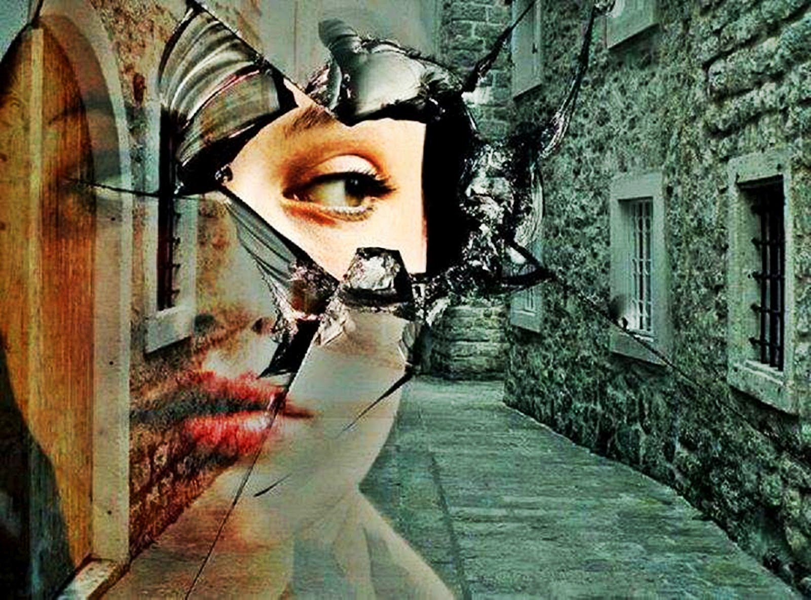 Я видела с другой тебя в осколки. Отражение в зеркале сюрреализм. Лицо в разбитом зеркале. Сюрреализм маски. Глаз в разбитом зеркале.