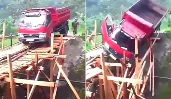 Begini Jadinya Kalau Truk Nekat Lewat Jembatan Kayu Begini Jadinya Kalau Truk Nekat Lewat Jembatan Kayu